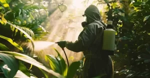 Farmer spraying modern agrochemicals on CIS farmland to boost crop yield and sustainability